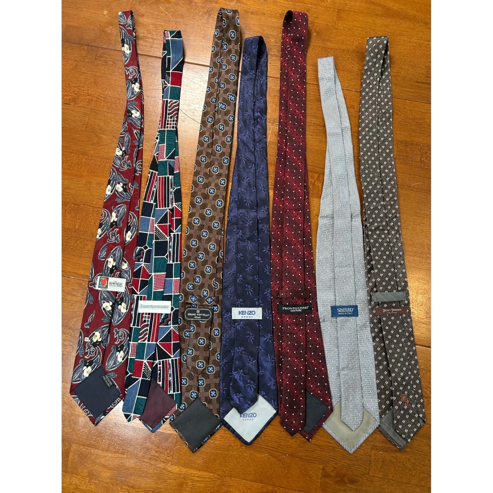 Mixed Designer Necktie Lot Mens OS Multi Kenzo Hickey Freeman Disney Silk